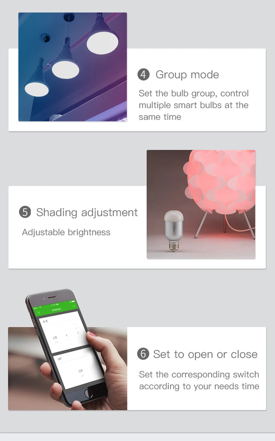Original Lifesmart Smart LED Bulb 16 M RGB Colorful 6W E27 90-240V Bluetooth APP Smart Phone Remote Control For Bedside Lamp (3)