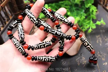 

Lucky Tibetan 9 Eye*Dzi Bead chalcedony Amulet Pendant fortune Necklace