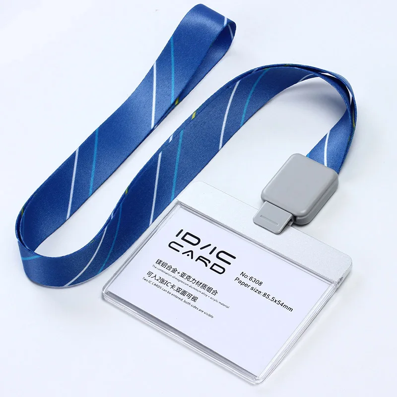 Acrylic Clear Access Card ID IC Card Badge Holder Work Card with Polyester Lanyard,Factory Price, LOGO Custom Lanyard - Цвет: H stripe blue