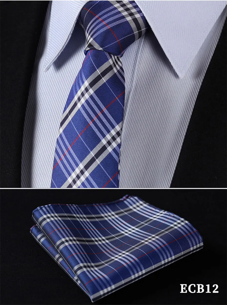 ECB Check 2,7" Шелковый тканый тонкий узкий мужской галстук Галстук платок Карманный квадратный костюм набор