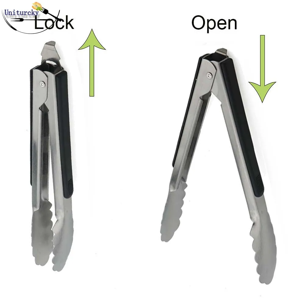 Kitchen Cooking Salad Serving BBQ Tongs Stainless Steel Handle Kitchen