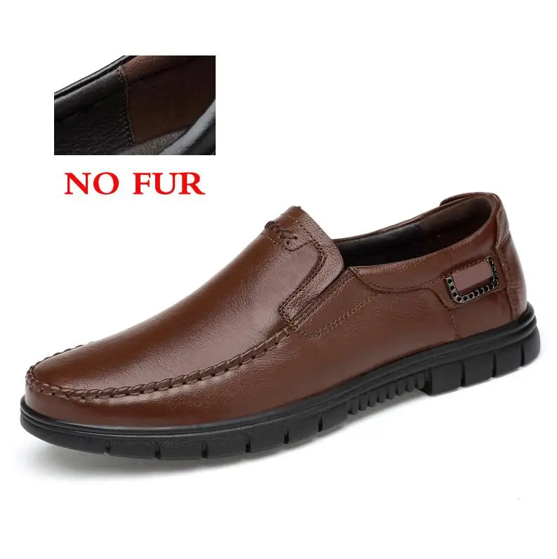 Мужская повседневная обувь из натуральной кожи размера плюс; мокасины на плоской подошве без шнуровки; удобные мужские мокасины; zapatos hombre - Цвет: brown no fur