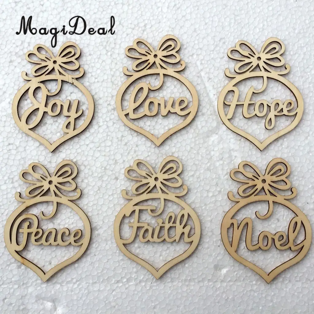 MagiDeal Beautiful Set of 6Pcs Wooden MDF Faith Noel Tags With String DIY Craft  for Christmas Garlands Scrapbooking Decoration