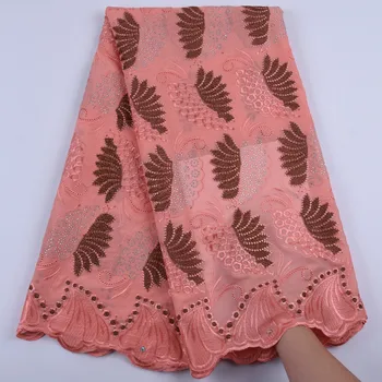 

Peach Swiss Cotton Lace Fabric High Quality African Swiss Voile Lace In Switzerland With Stones For Nigerian Every Dress F1677