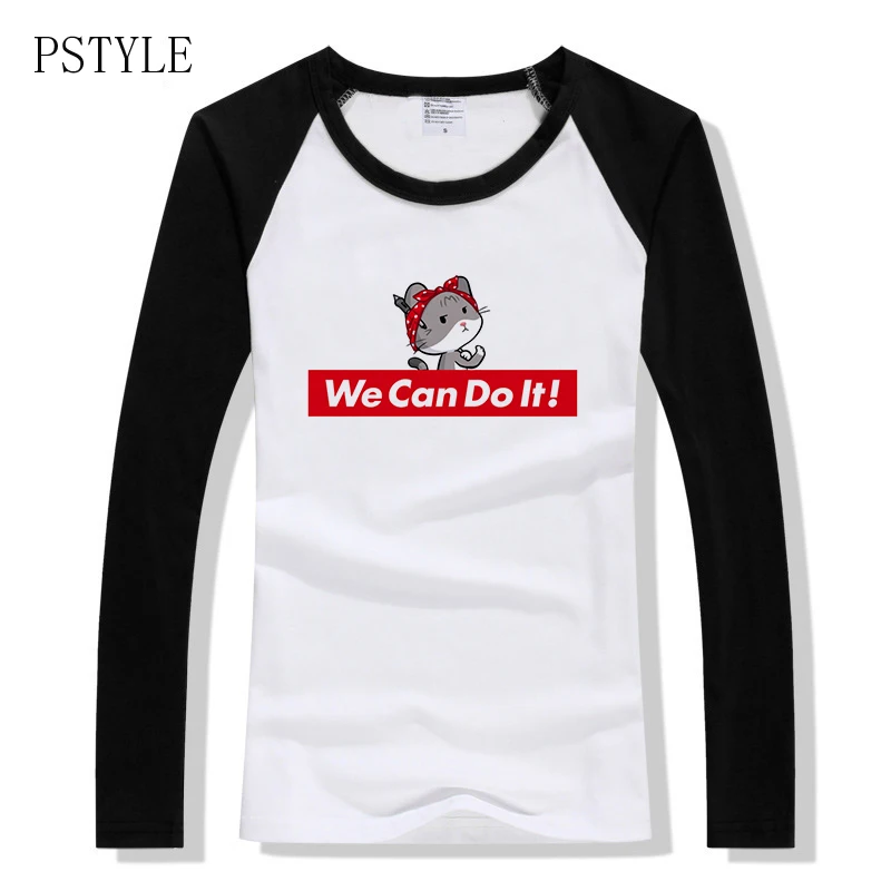 

Pstyle T Shirt Women We Can Do It Print Raglan Long Sleeve Casual Tshirt Harajuku Funny T-shirt Graphic Tees Women Clothing 2019