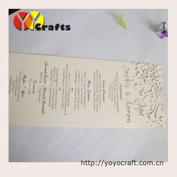 Wedding Decoration Laser Cut Wedding Menu Card With Free Charge