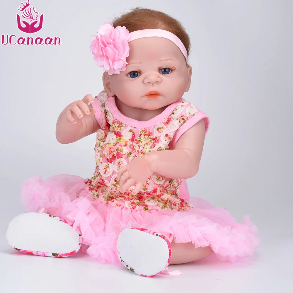 

UCanaan 55CM Blue Eyes Vinyl Silicone Dolls Reborn Alive Baby Doll For Girls Toys Boneca Reborn Silicone Completa Juguetes