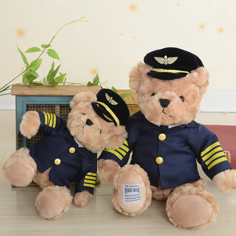 Высокое качество 1 шт. 25 см новые милые 2 стиля пилот плюшевый мишка плюшевые игрушки капитан медведь мягкие животные кукла, детская игрушка подарок на день рождения