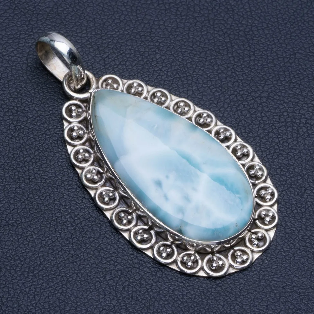 

Natural Caribbean Larimar Punk Style 925 Sterling Silver Pendant 2" R0441