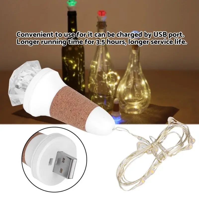 

2Pcs Diamond Shape Chrismas LED String Lights 120mA USB Rechargeable LED Fairy Light Stopper Cork Lamp for Wine Bottle guirlande