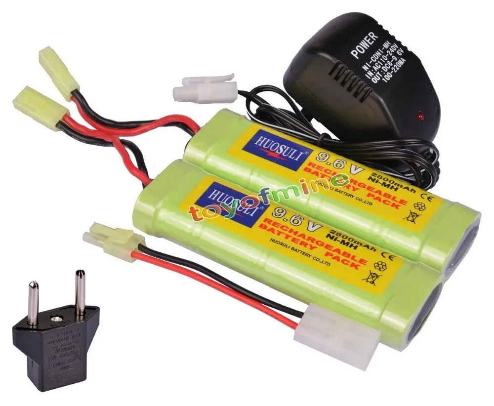 2x 9.6V NiMH 2800mAh Battery Pack + Charger RC Airsoftin Rechargeable