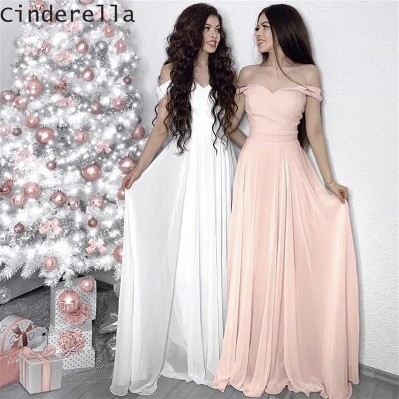 

Cinderella Sweetheart Off The Shoulder A-Line Floor Length Chiffon Bridesmaid Dresses Chiffon Wedding Party Bridesmaid Dresses