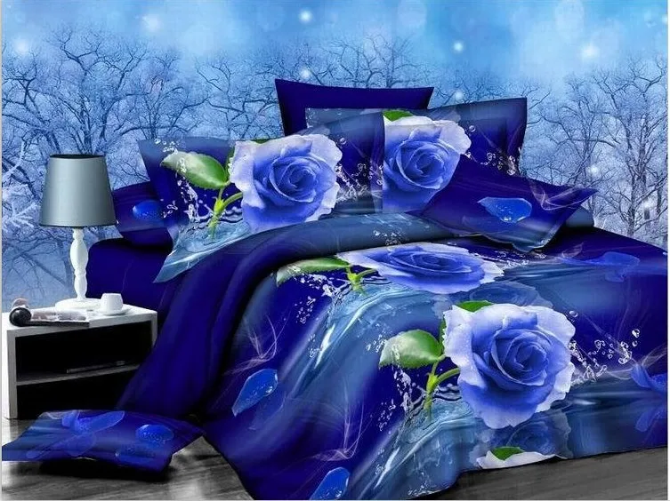 3D Blue Rose Bedding sets BLUELOVER Queen size Full double bedspreads quilt duvet cover bed in a