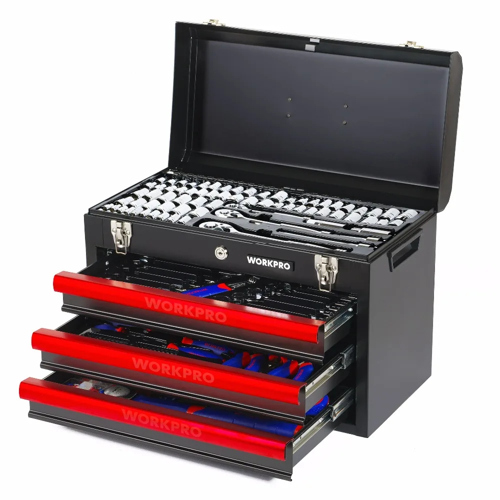 WORKPRO 408PC Metal Tool Box Set Hand Tools Home Tool Set 