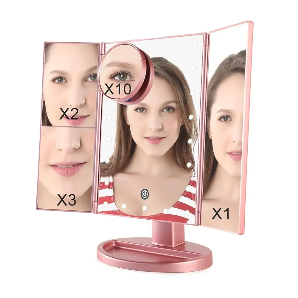 

22 LEDs Beads Tabletop Decorative Mirror Cosmetic Mirror Foldable With Touch Dimmer Switch Battery And USB Charging Portable