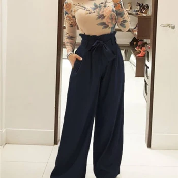 

Women's OL Office Loose Stretch High Waist Wide Leg Long Pants Palazzo Trousers