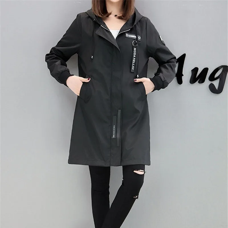 Billige Trenchcoat Frauen 2018 Frühling Herbst Hoodies top Plus größe Dünne Studenten Baseball kleidung Medium länge Windjacke Mäntel A1934