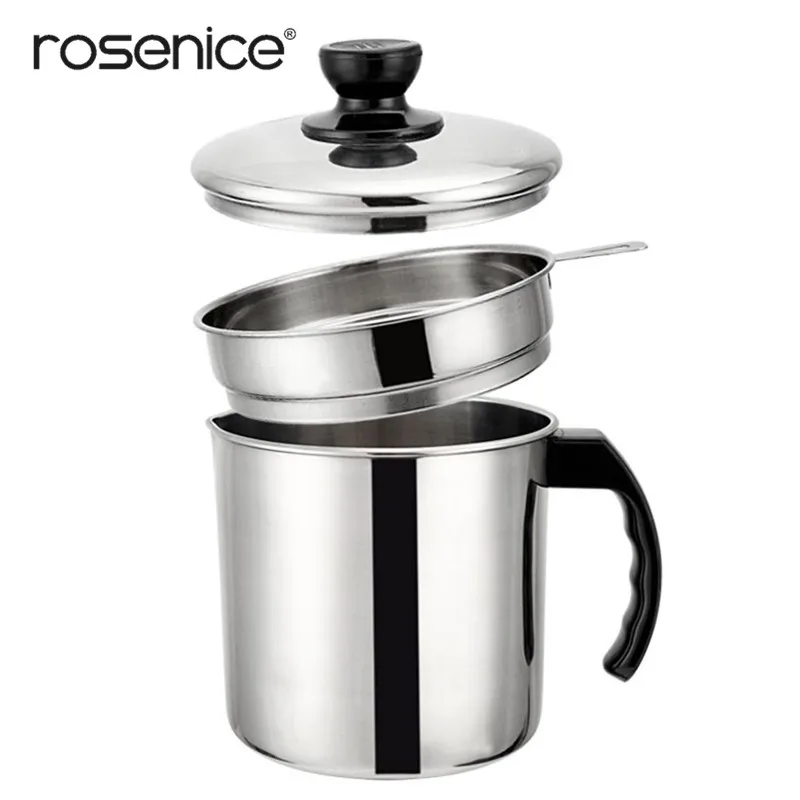

ROSENICE 1.2L Stainless Steel Oil Strainer Pot Grease Container Oil Storage Can Grease Keeper with Strainer and Lid