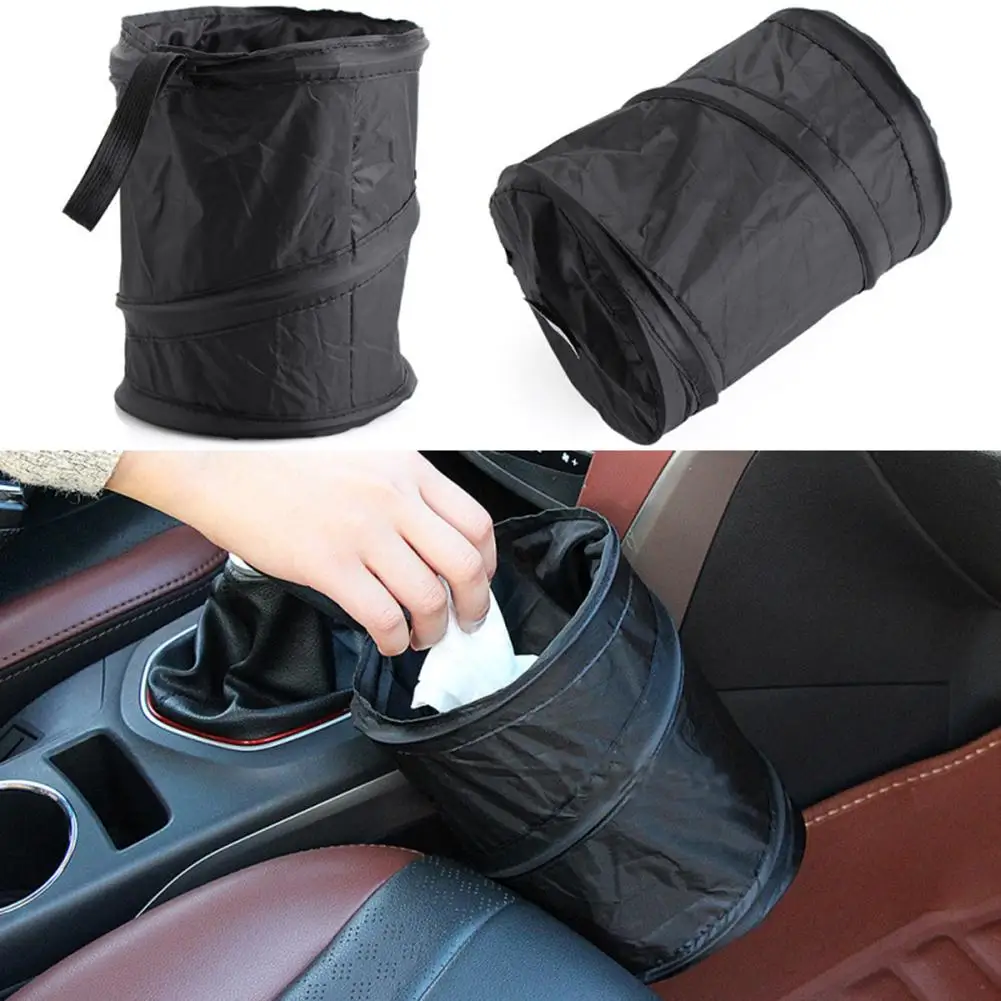 Foldable Car Trash Can Hanging Bag Seat Back Storage Bag Black Oxford