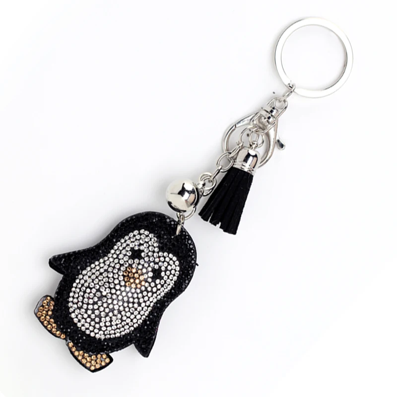 2018 Женская цепочка для ключей Love Heart penguin the Rine stone Mosaic кожаная крышка с бахромой