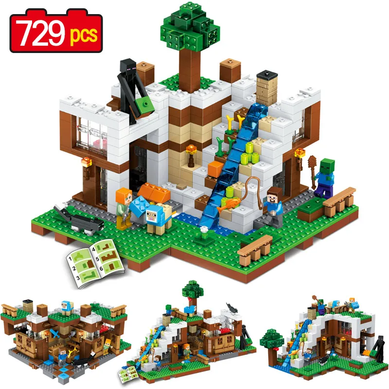 

729PCS New My World Building Blocks SetsWaterfall slide base Compatible LEGOINGLY Minecrafter Technic blocks Toys for Children