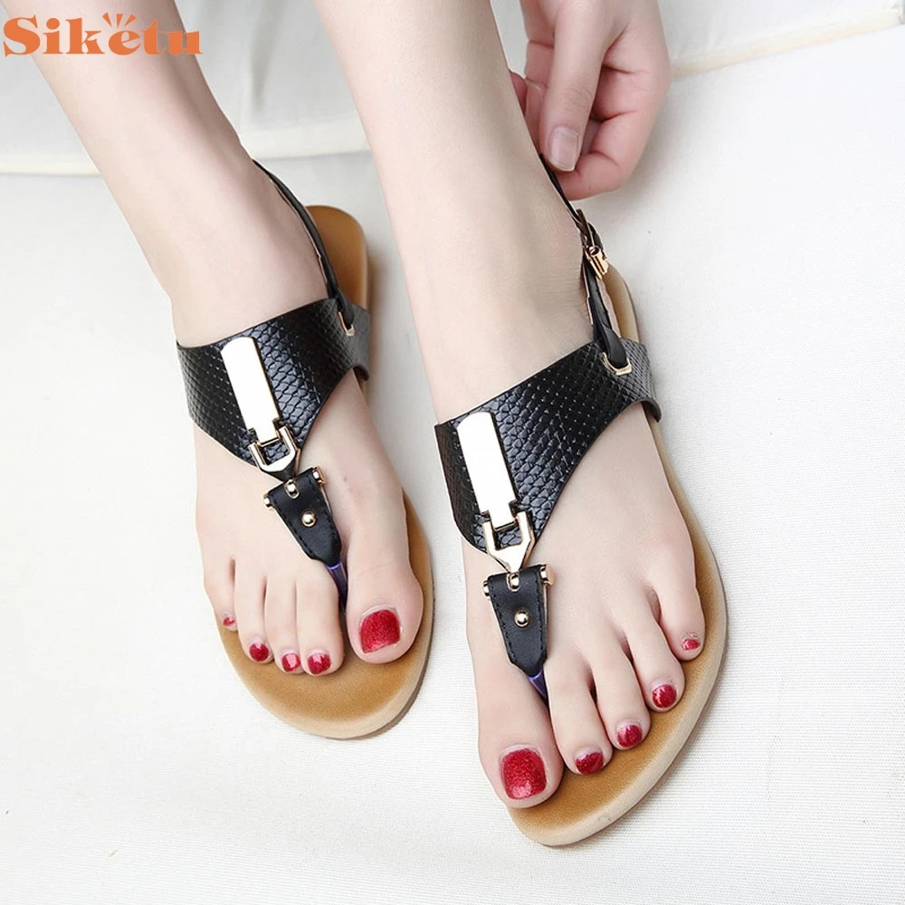 

Fashions Sandals Charming Nice SIKETU Women Metal Decoration Buckle Strap Flip Beach Wedge Sandals Shoes May19 Y25
