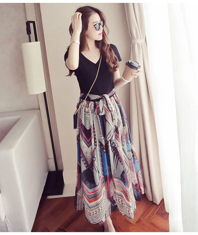 2018 Summer Plus Size Dresses Women Fashion Print Dress Casual Fake Two Pieces Dress Women Short Sleeve Long Vestidos Mujer Dress (4)