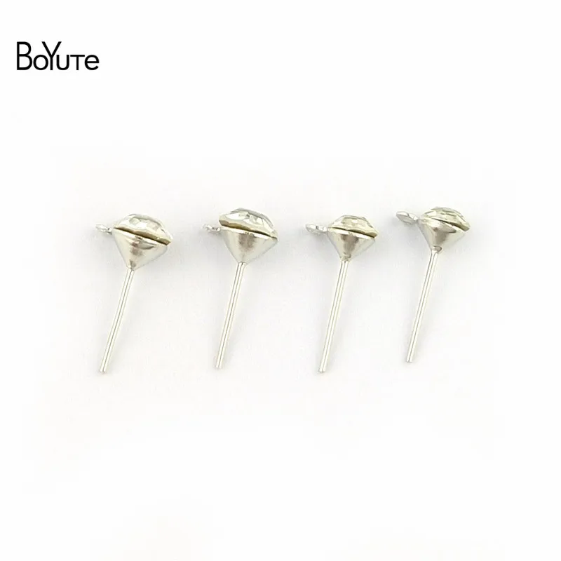 BoYuTe (100 PiecesBag) 5MM 6 MM 8MM Crystal Stud Earrings Gold Dark Silver Ear Pin with Loop Diy Hand Made Jewelry Accessories (2)