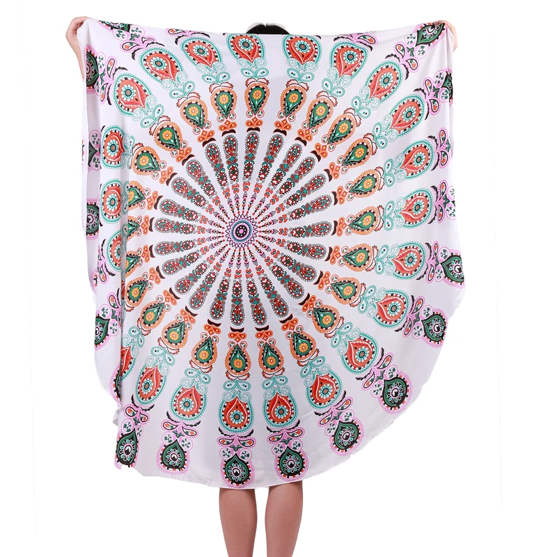 Summer Round Beach Towel Bohemian Style Thin Cotton Fabric 140cm Beach