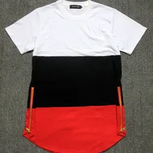 Летний стиль мужские футболки Белый Черный Красный Лоскутная Золотая боковая молния футболка уличная хип-хоп футболки удлиненные тройники