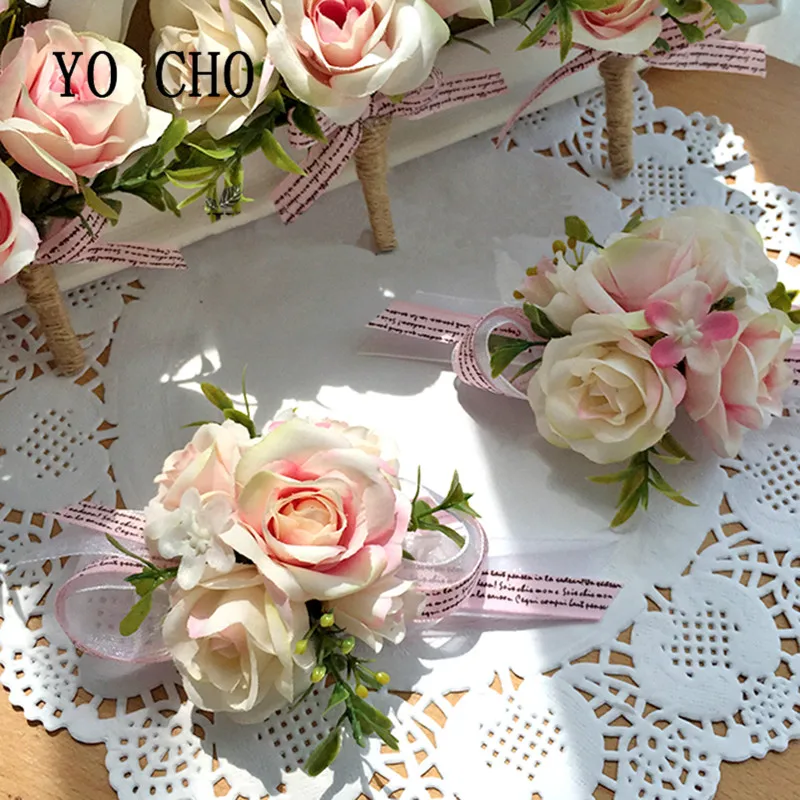 YO CHO Morbidezza стильный браслет-корсаж на запястье для подружки невесты, сестер, цветы на руку, для свадебной вечеринки, невесты, жениха, выпускного, страстная Роза