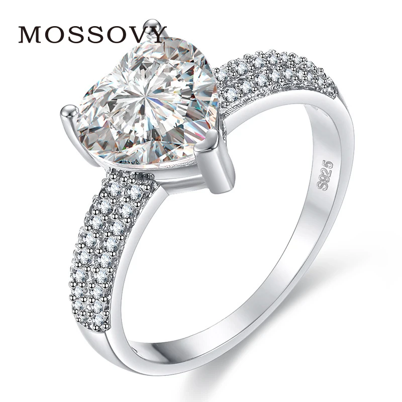 

Mossovy Geometric Heart Shaped Zircon Silver Rings for Women Fashion Rhinestone Wedding Rings for Female Jewelry Anillos Mujer