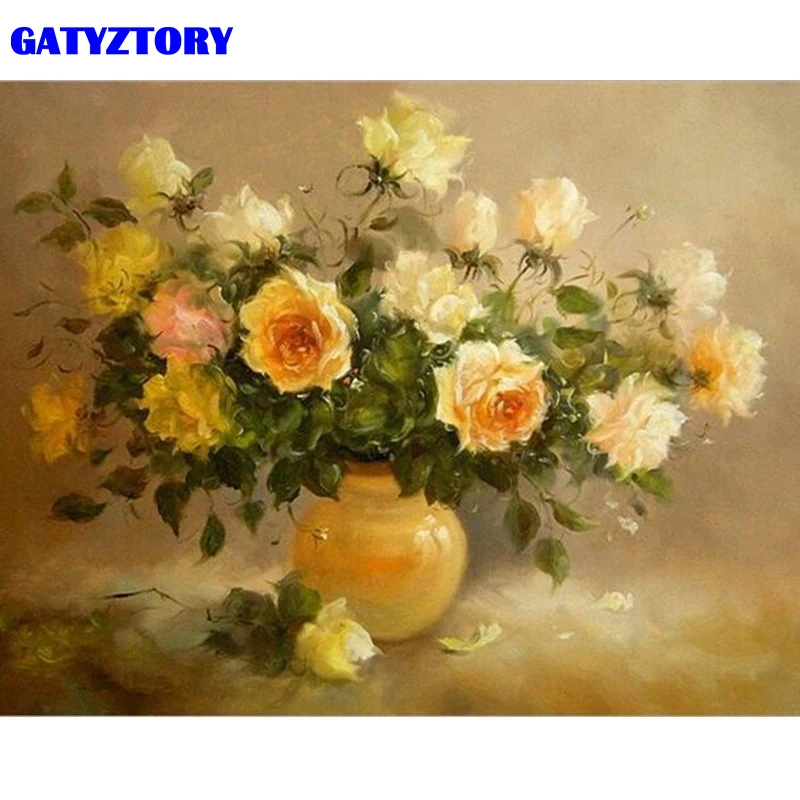 

GATYZTORY Frame Yellow Flowers DIY Painting By Numbers Kits Modern Wall Art Canvas Painting For Living Room Home Decor 40x50cm
