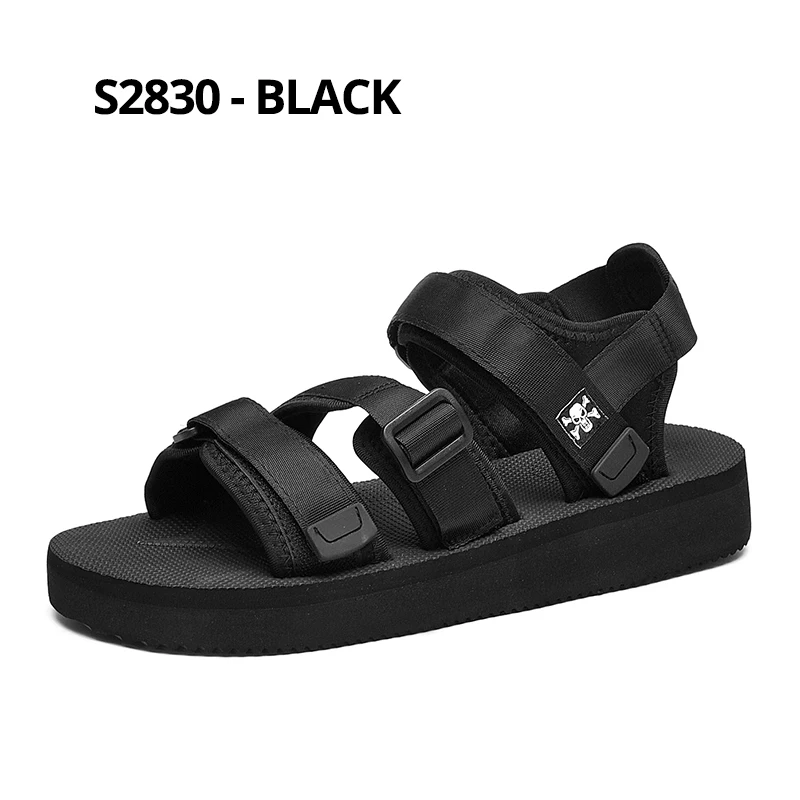 SUROM летние пляжные босоножки на плоской подошве Мужская обувь Повседневное модная Уличная обувь; удобные легкие Римские сандалии для мужские черные - Цвет: S2830 Black