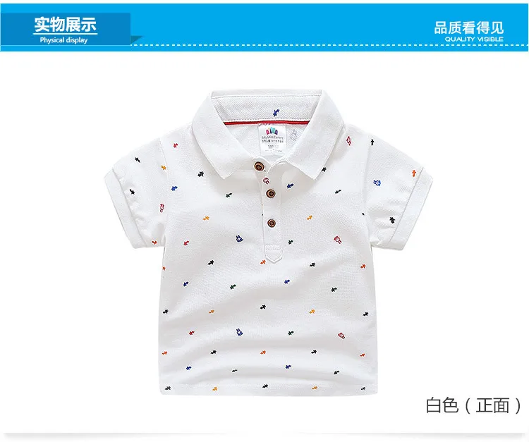 2018 Casual 2-10 Years Children Clothing Cotton Short Sleeve Turn-Down Collar White Blue Print Kids Boys T Shirt 1 (8)