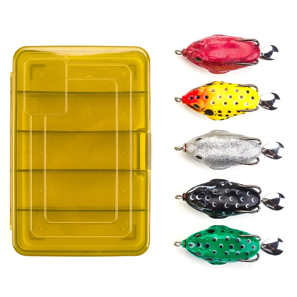 

5pcs Frog Fishing Lures Kit Snakehead Lure Floating Ray Frog Artificial Bait Fishing Accessories Peche