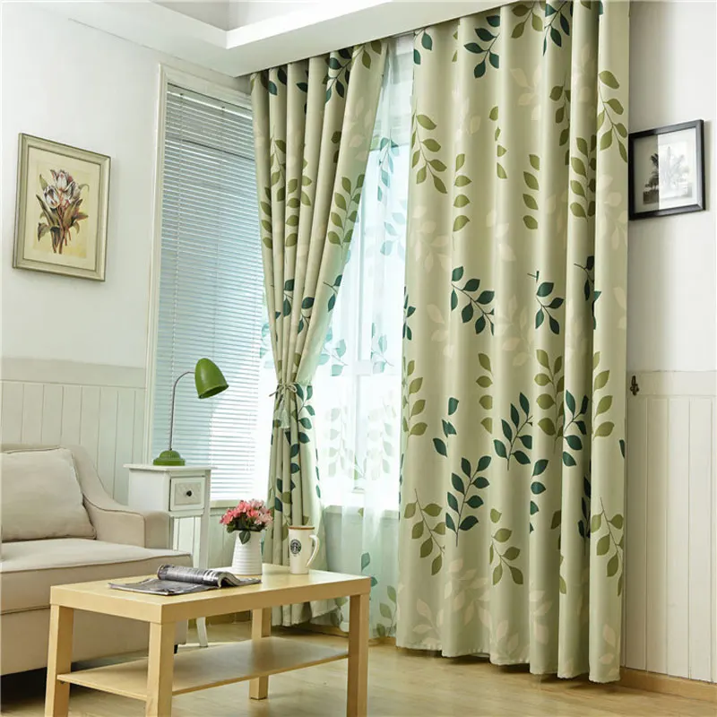 Green leaf printed blackout curtains for living room bedroom windows kitchen gauze customizable size | Дом и сад