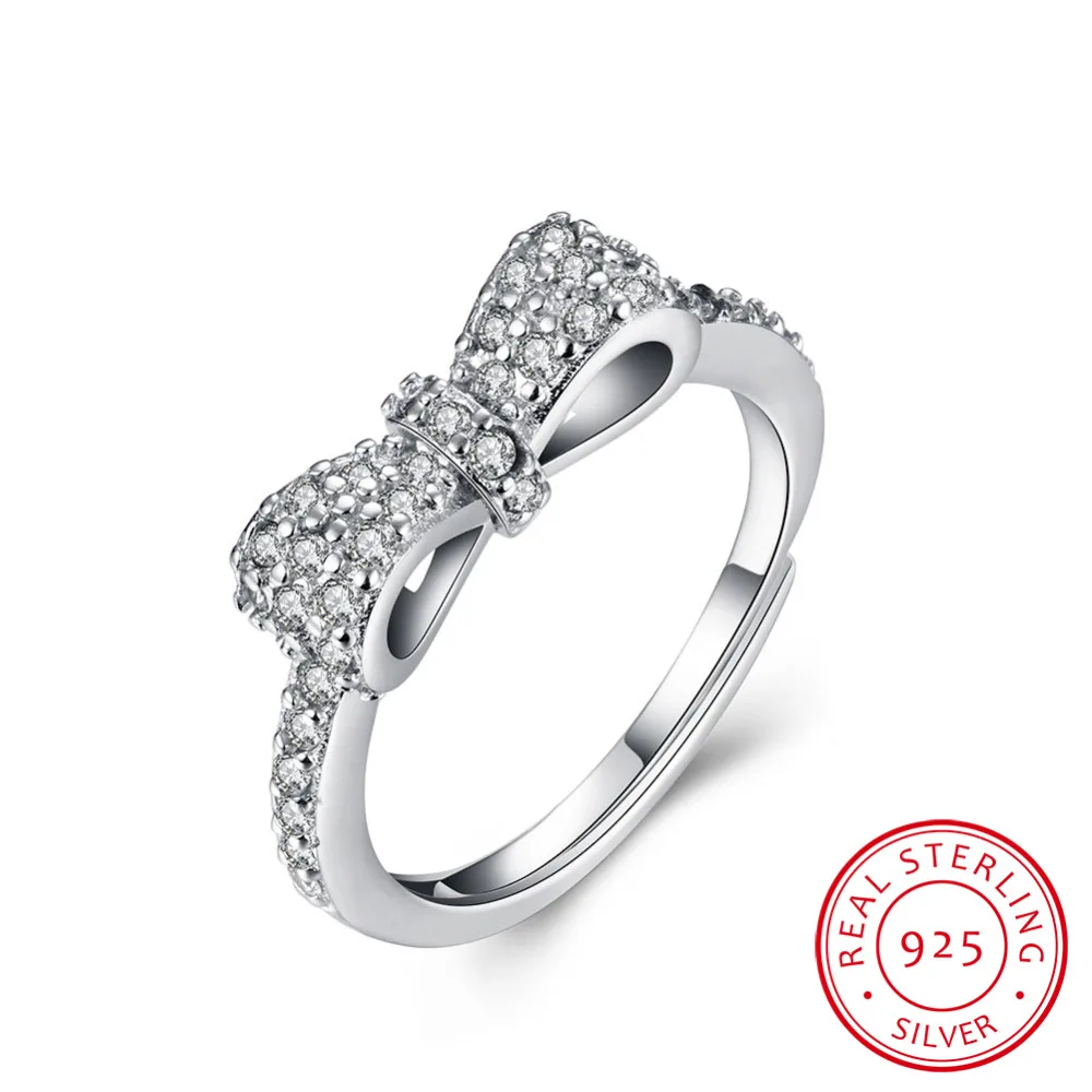 

It is a certificate of silver! 100% Pure 925 Sterling Silver Ring adjustable bow CZ Wedding Rings for Women vintage femme R026