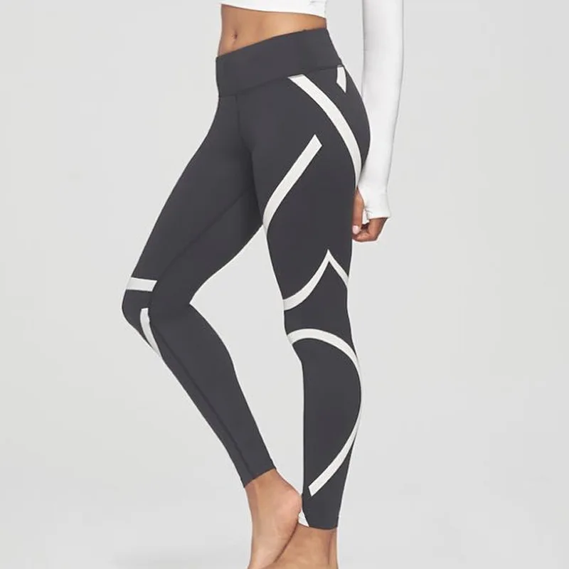 2018 Hayoha New Stripe Printing Leggings Put Hip Elastic