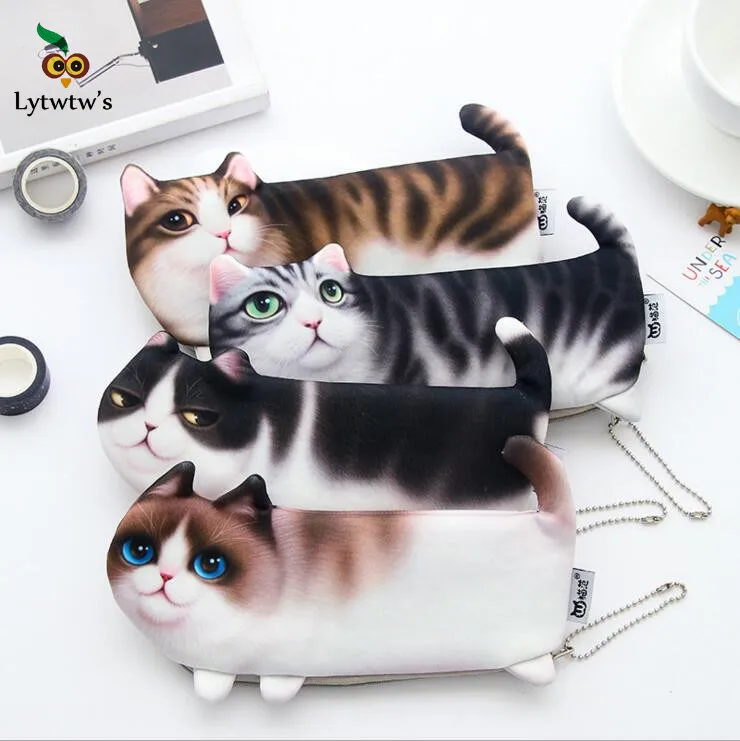

1 Piece Lytwtw's New Cute Cartoon Kawaii Animals Cat Portable Pen Pencil Bag Case Pocket Pounch School Stationary Soft cloth