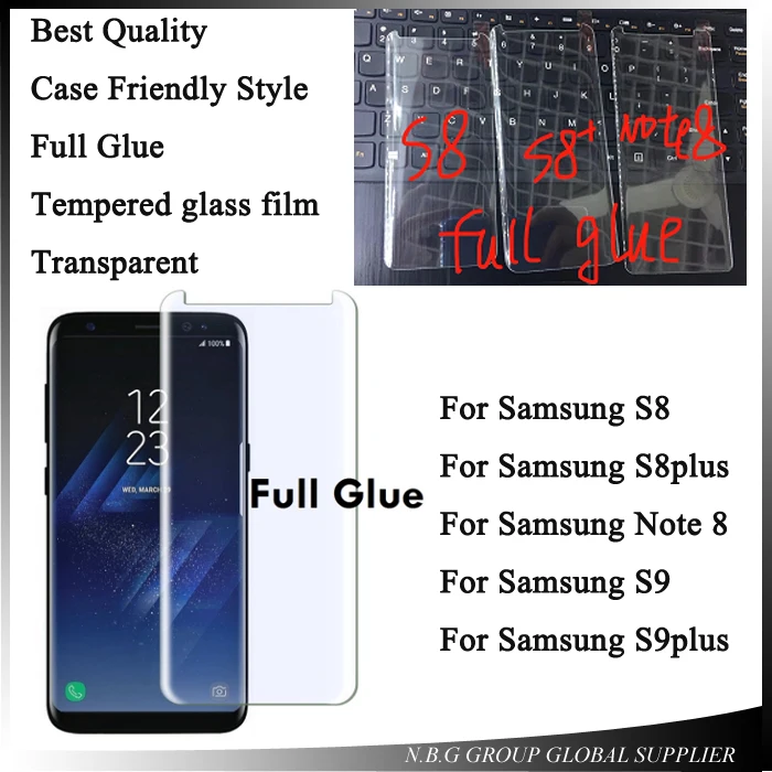 10pcs/lot Full glue version screen for Samsung Galaxy S8 Plus Note 8 S9 S9plus full adhesive Case Friendly tempered glass | Мобильные