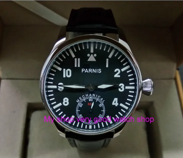 

luminous 44mm parnis Black dial 6498 / ST3621 Mechanical Hand Wind movement men's watches Mechanical watches 0146A