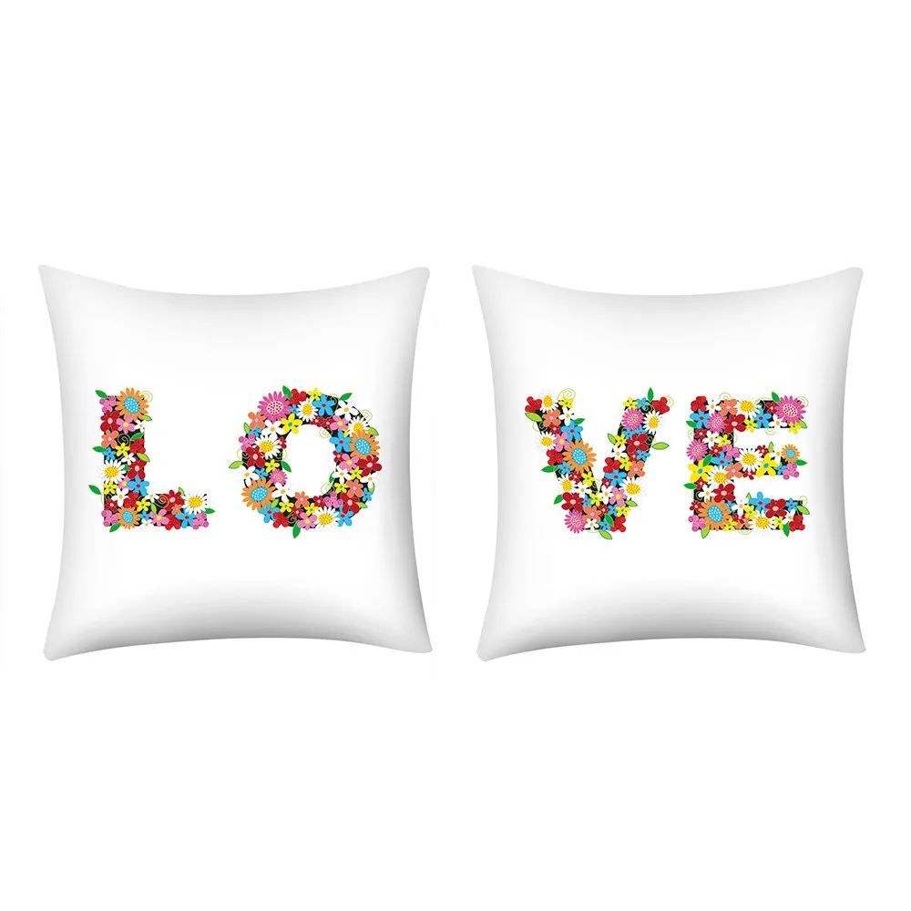 

2pcs Print Pillow Case Polyester Sofa Car Cushion Cover Home Decor LOVE letter Print Zipper Closure Pillowcase Home Decor