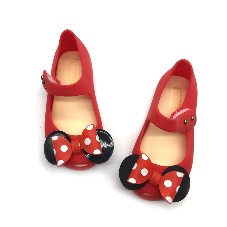 Mini Melissa/прозрачные сандалии для девочек; летняя детская сетчатая дышащая прозрачная обувь с бантиком Микки Мауса для девочек; сандалии для девочек; 14-16,5 см