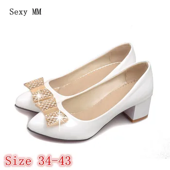 

High Quality Women Pumps Low Heel Office Shoes High Heels Woman Slip On Career Shoes Plus Size 34 - 40 41 42 43
