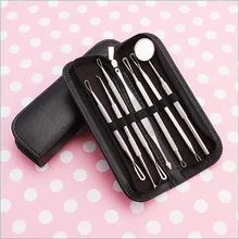 Горячая 7 шт Серебряный цвет нержавеющей инструмент для устранения угрей черных точек средства по уходу за кожей комплект тонкий пинцет увеличительное зеркало лица