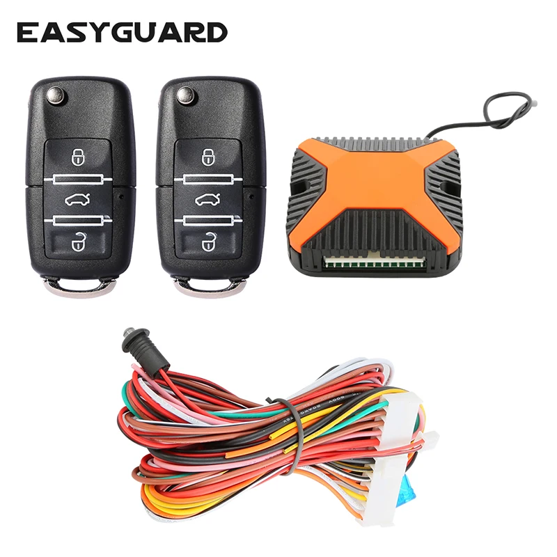 

EASYGUARD Beautiful orange universal car keyless entry kit remote lock unlock remote trunk release window roll-up car locating