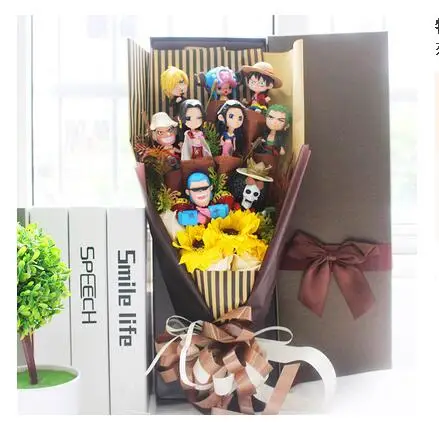 Горячая аниме Луффи чоба Саурон цветок одна деталь Луффи Чоппер Roronoa Zoro фигура Цветы Букет 15 видов стилей подарок для выпускника на день рождения - Цвет: B NO BOX
