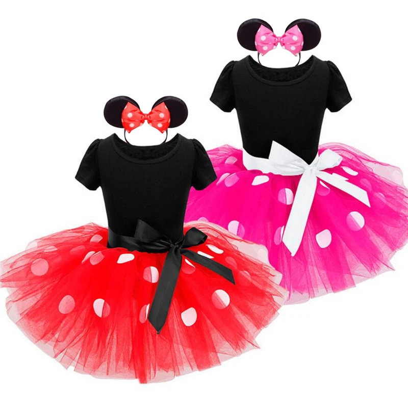 

Minnie Knee-Length Girls Dress Children With Mouse Ear Headdress Summer Cartoon Party Show Tutu Princess Kids Dresses For Girls