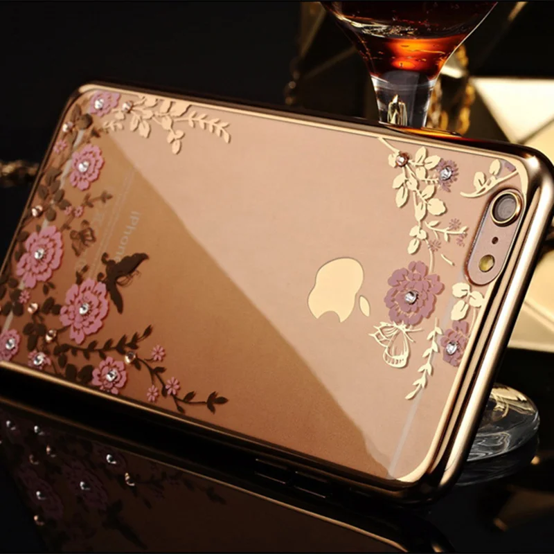 Чехол для iphone 4 4S 5 5S SE 6 s 7 8 Plus чехол из ТПУ с гальваническим покрытием сада задняя